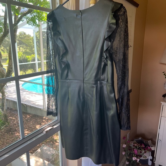 Zara Combine Tube Ruffle Faux Leather Mini Dress with Lace Sleeves - Picture 4 of 10